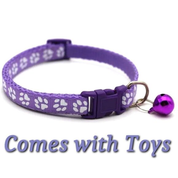Sweet Heart Paw Print Purple Cat Collar with Bell and Toys Gift Package - Picture 10 of 10